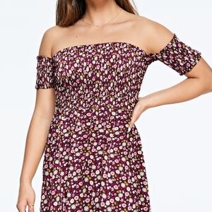 PINK Victoria's Secret Plum Floral Off-Shoulder Smocked Midi Dress